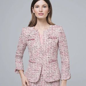 White House Black Market Rosy Tweed Fringe Jacket Size 4